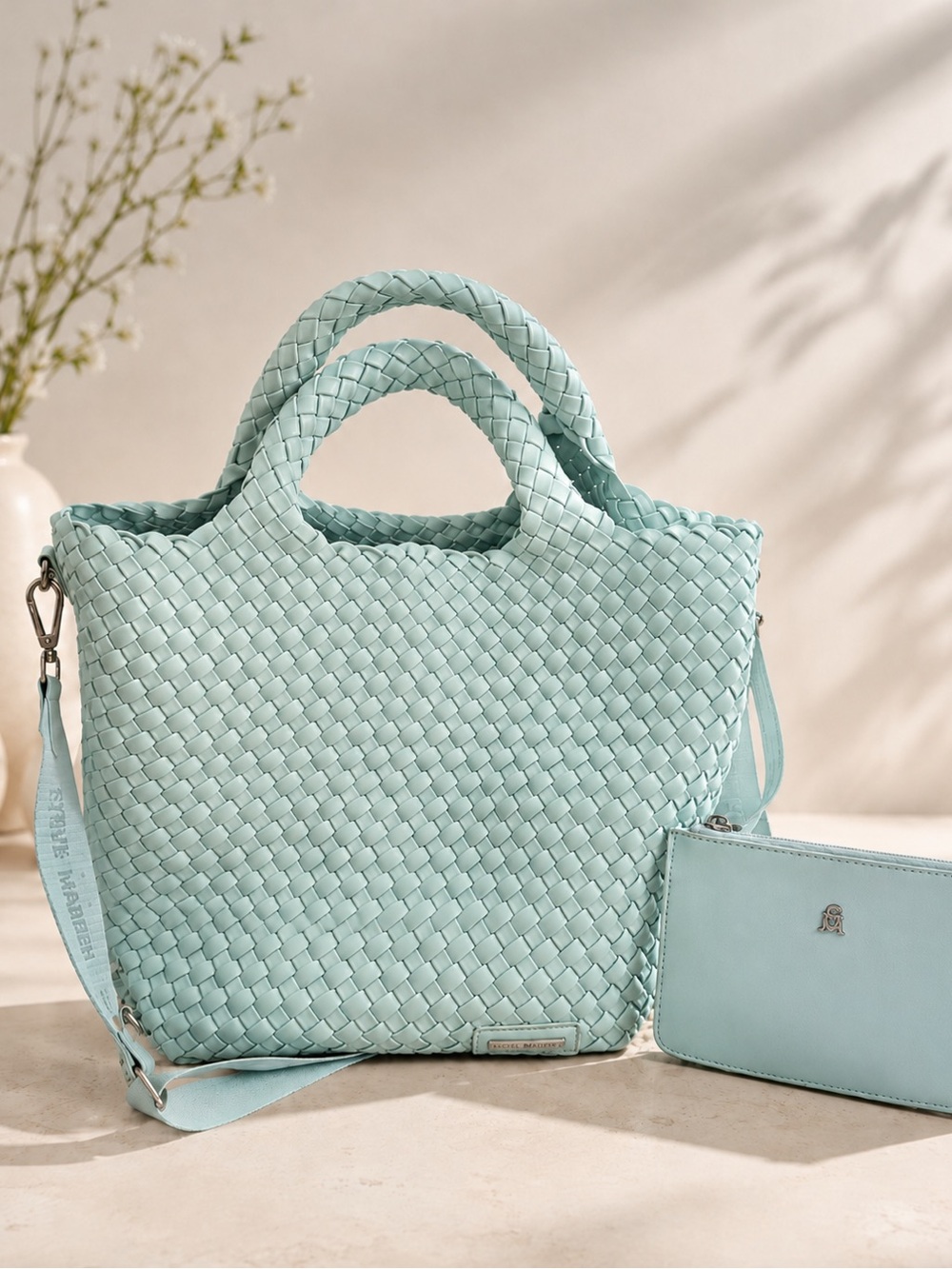 Steve Madden Mint Woven Tote Bag + Matching Pouch & Strap